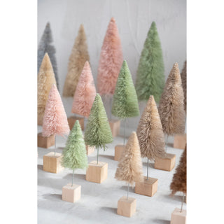 Sisal Bottle Brush Trees with Cubed Wood Base, 6 Colors