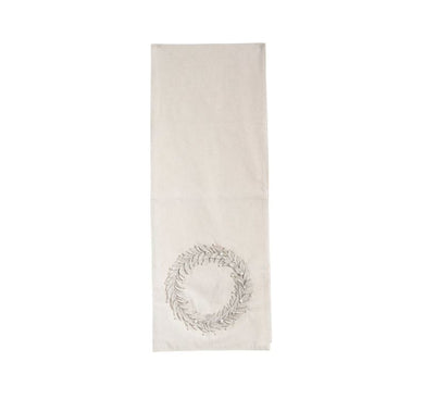 Cotton Table Runner with Appliqued Wreath