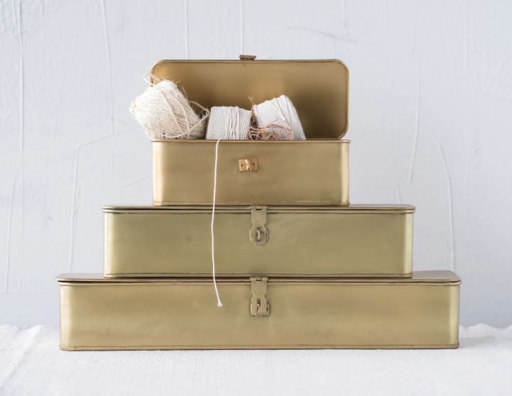 Decorative Metal Boxes With Brass Finish - Set of 3