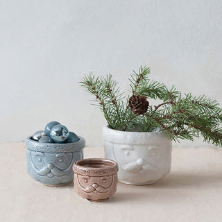 Decorative Stoneware Santa Containers - Set of 3