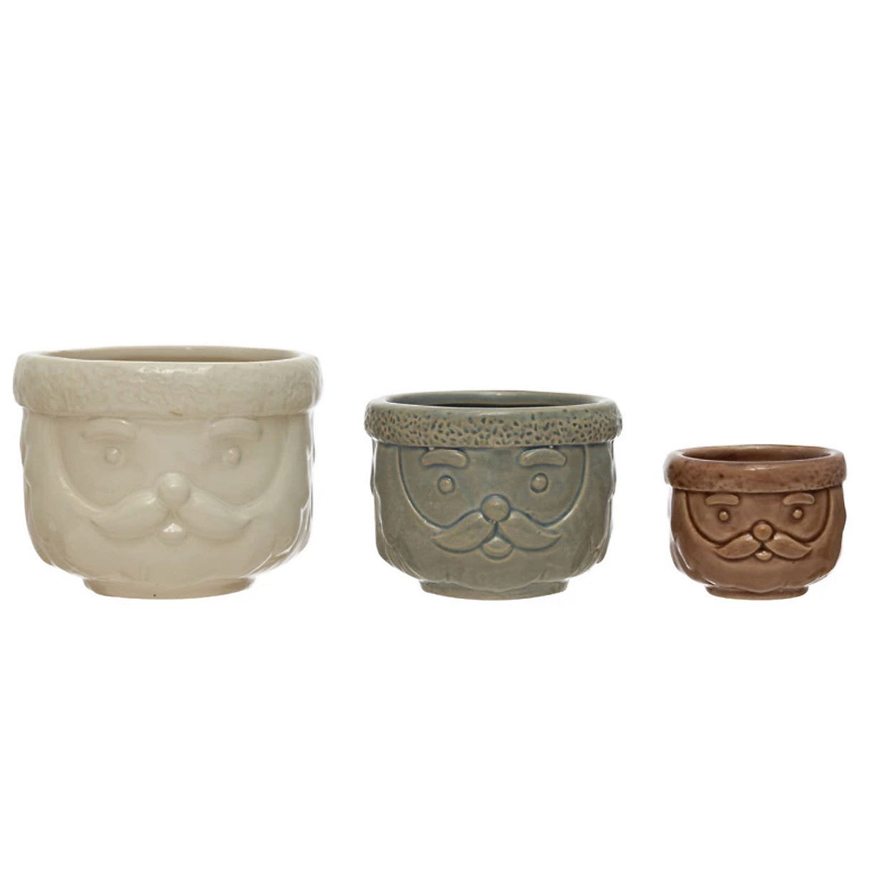 Decorative Stoneware Santa Containers - Set of 3