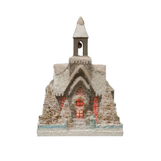 Paper Church with Bottle Brush Trees and LED