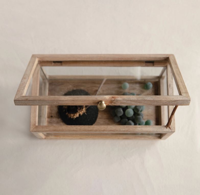 Mango Wood and Glass Display Box with Lid