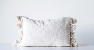 Woven Cotton Slub Lumbar Pillow with Tassels