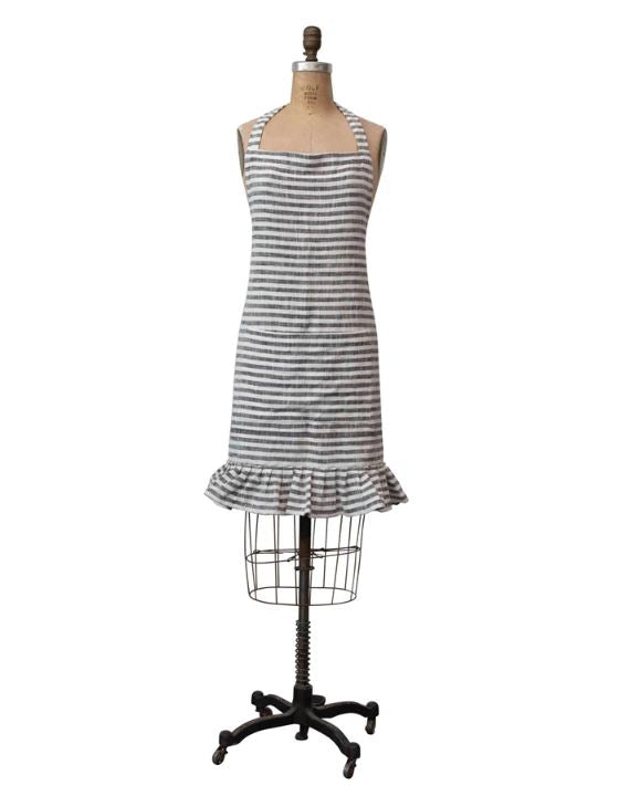 Woven Cotton Striped Apron with Ruffle