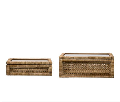 Rattan Display Boxes with Glass Lids - Set of 2