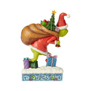 Jim Shore Grinch Tip Toeing With Bag of Gifts Figurine