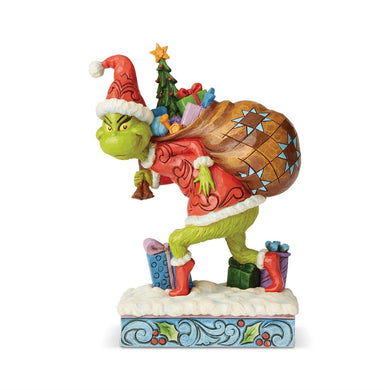 Jim Shore Grinch Tip Toeing With Bag of Gifts Figurine