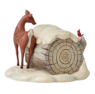 Winter Woodland Animals in Hollow Log Figurine