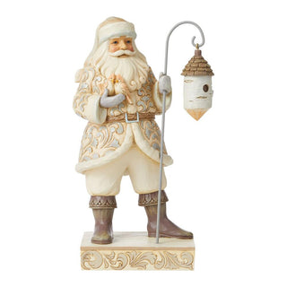 Jim Shore White Woodland Santa With Birch Birdhouse