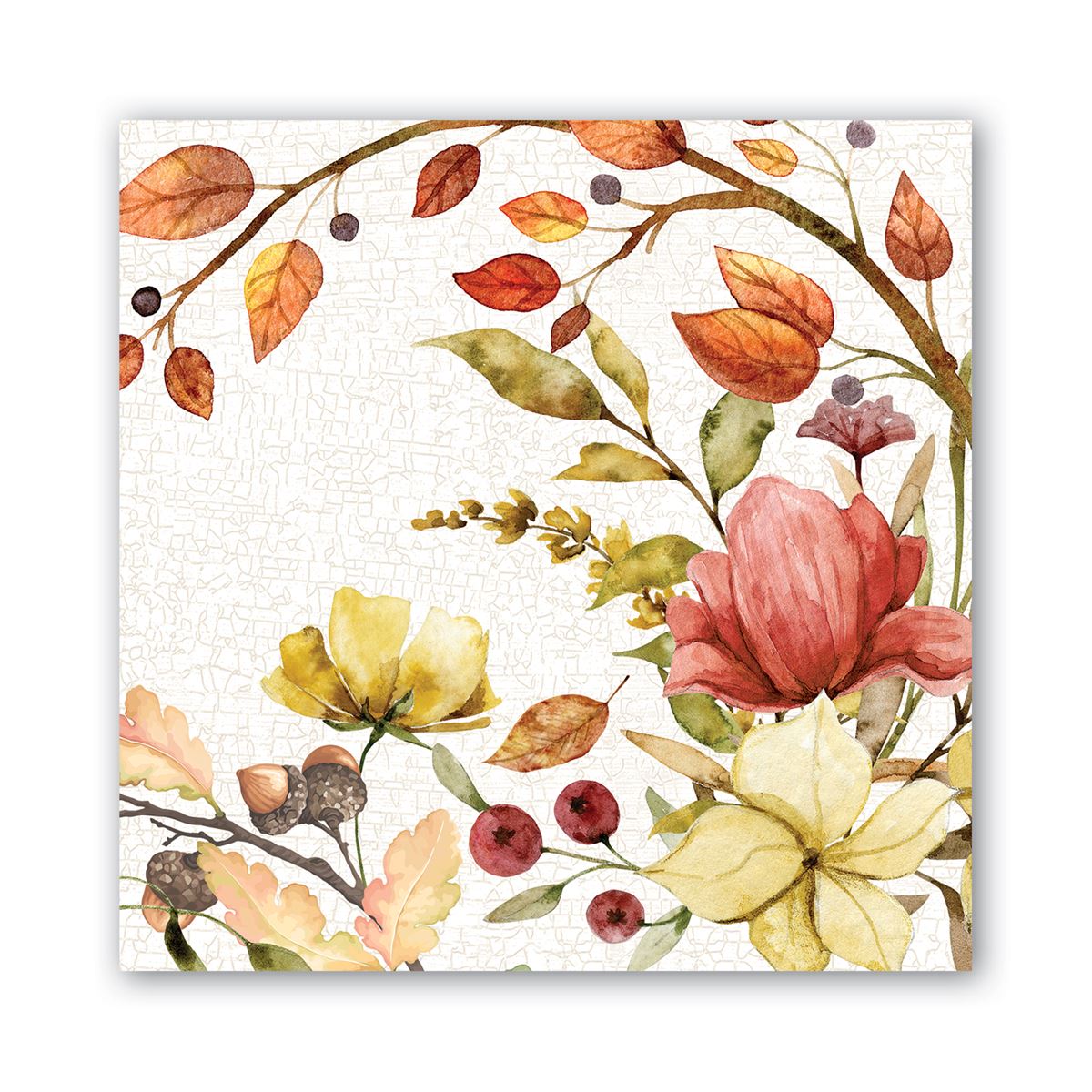 Michel Design Works Fall Leaves & Flowers Cocktail Napkin