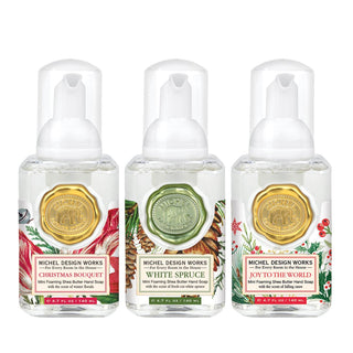 Michel Design Works Mini Foaming Hand Soap Set: Christmas Bouquet, White Spruce, Joy to the World