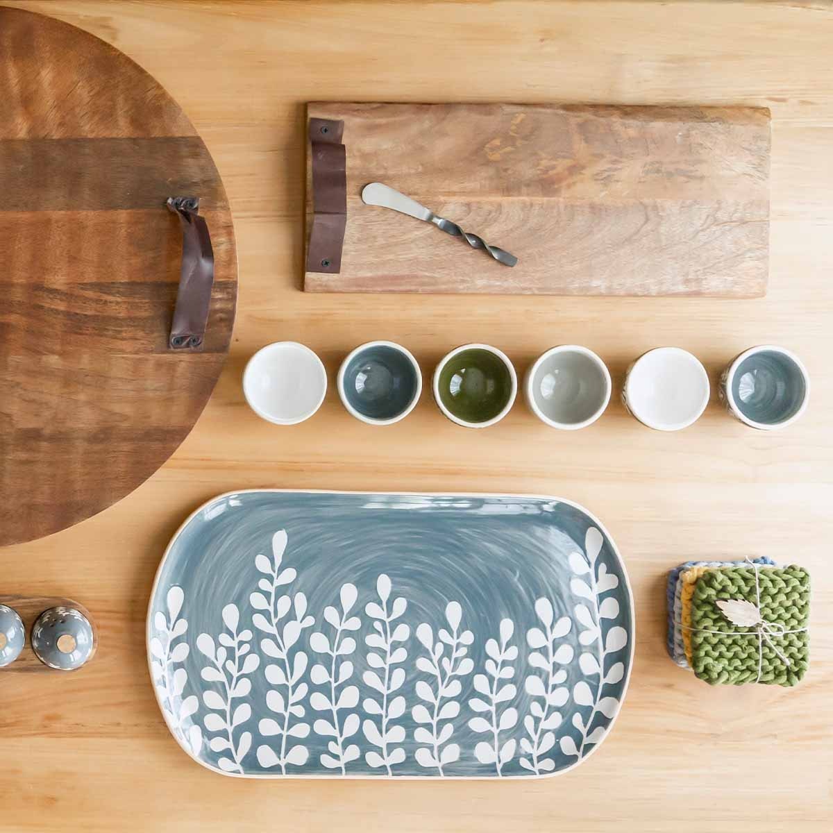 Leaf and Vine Blue Painted Serving Platter