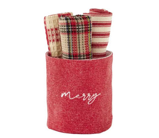 Red Tartan Towel Bucket Set