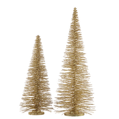 Gold Glitter Bottle Brush Christmas Trees - Set of 2
