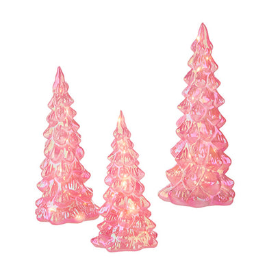 Pink Iridescent Glass Lighted Trees