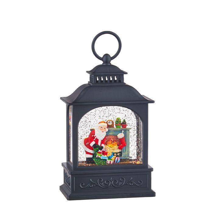 Santa by Fireplace Lighted Water Lantern