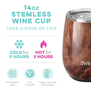Swig 14 oz Stemless Wine Cup - Black Walnut