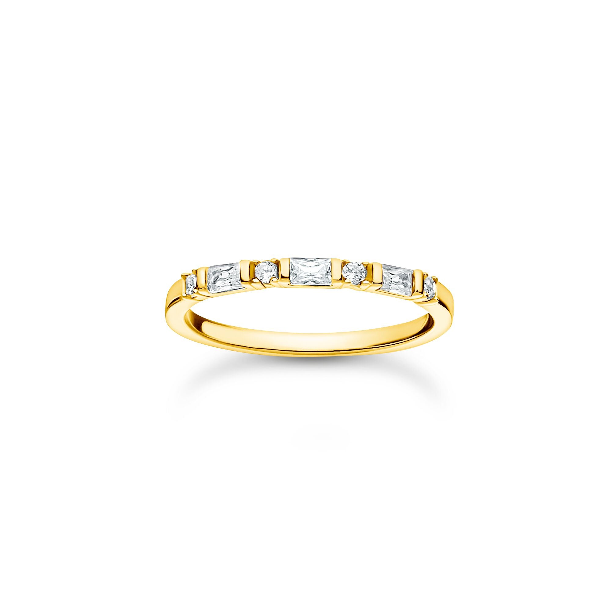 Baguette And Round Cut White Stone Ring - Gold