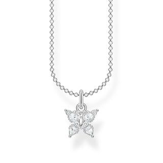 White Stone Butterfly Pendant Necklace - Silver