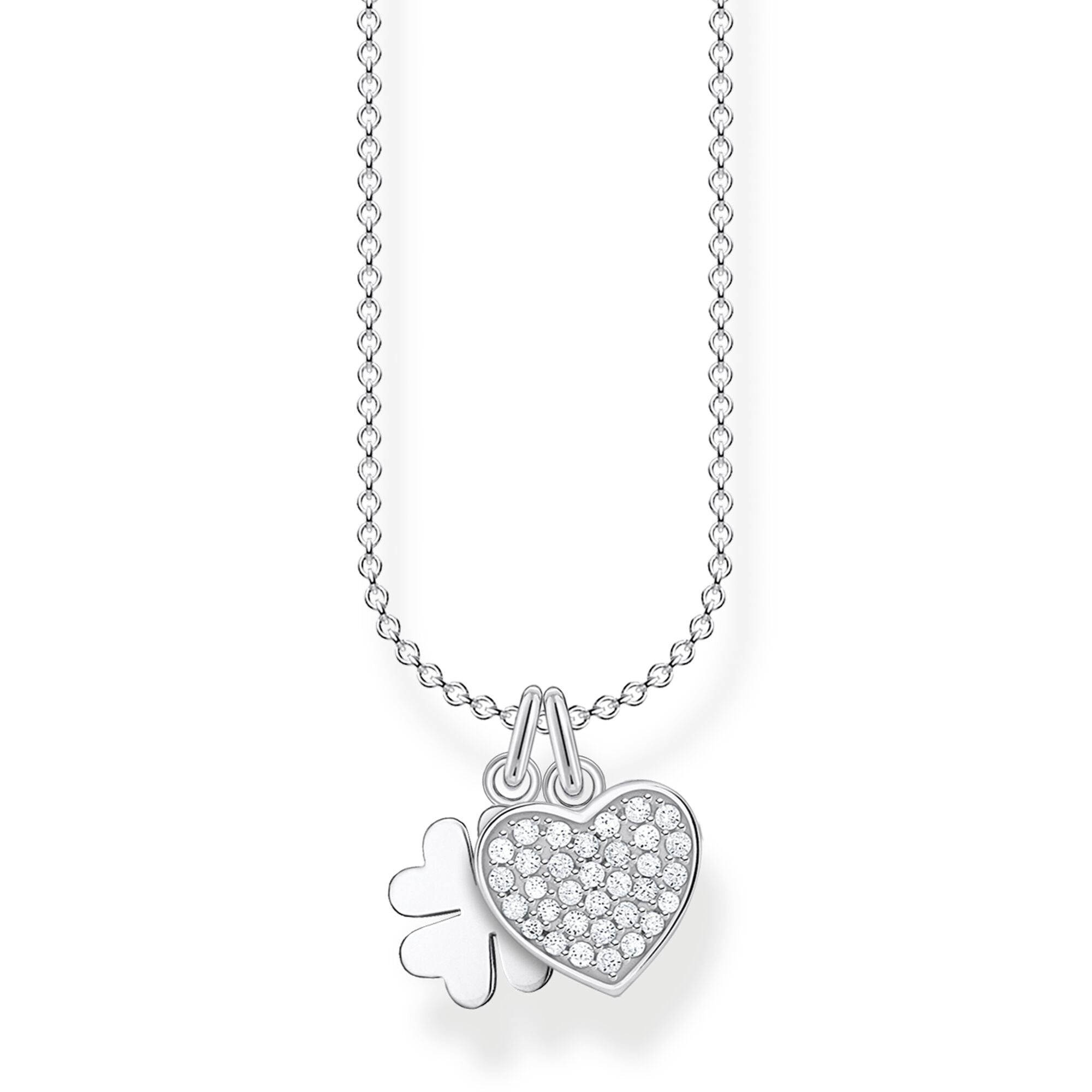 Cloverleaf And Pavé Heart Necklace - Silver
