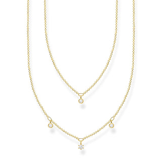 Double Row Necklace With White Stones - Gold