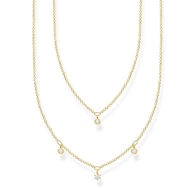 Double Row Necklace With White Stones - Gold