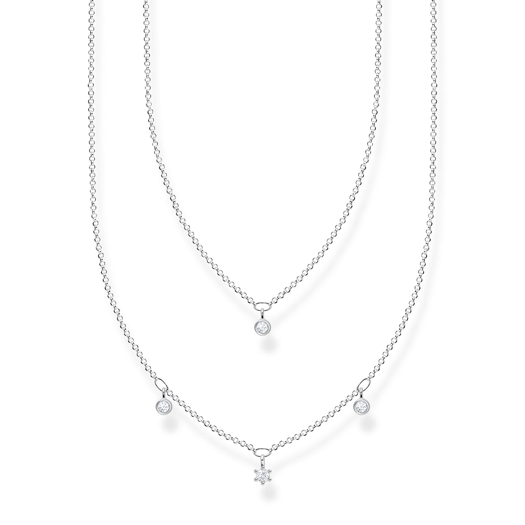 Double Row Necklace With White Stones - Silver