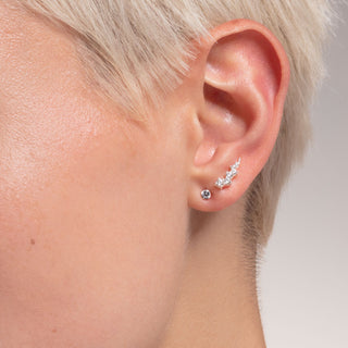 Ear Climber White Stones - Silver