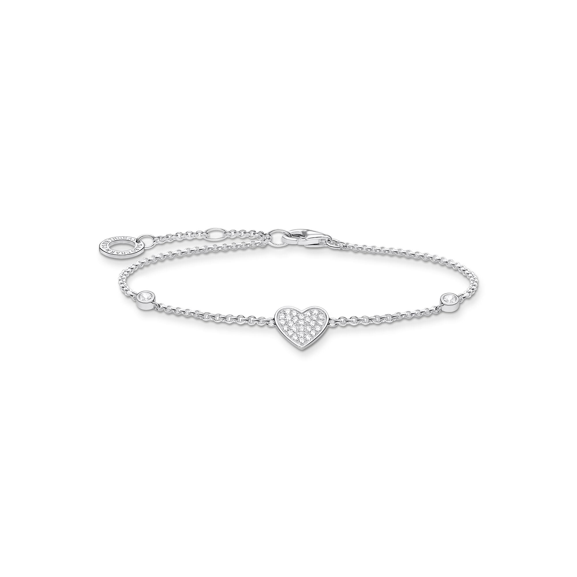 Heart With Stones Bracelet - Silver