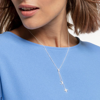 Moon and Star Necklace - Silver