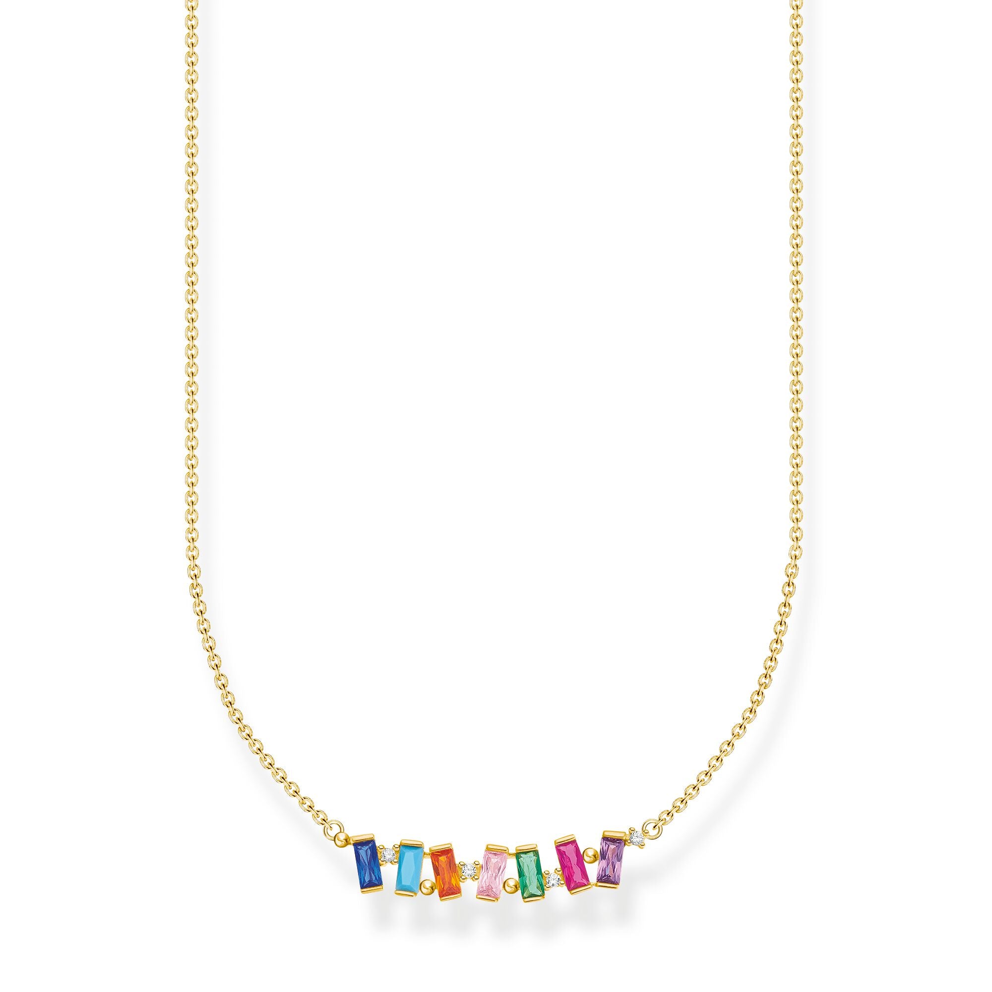 Rainbow Baguette Stone Necklace - Gold