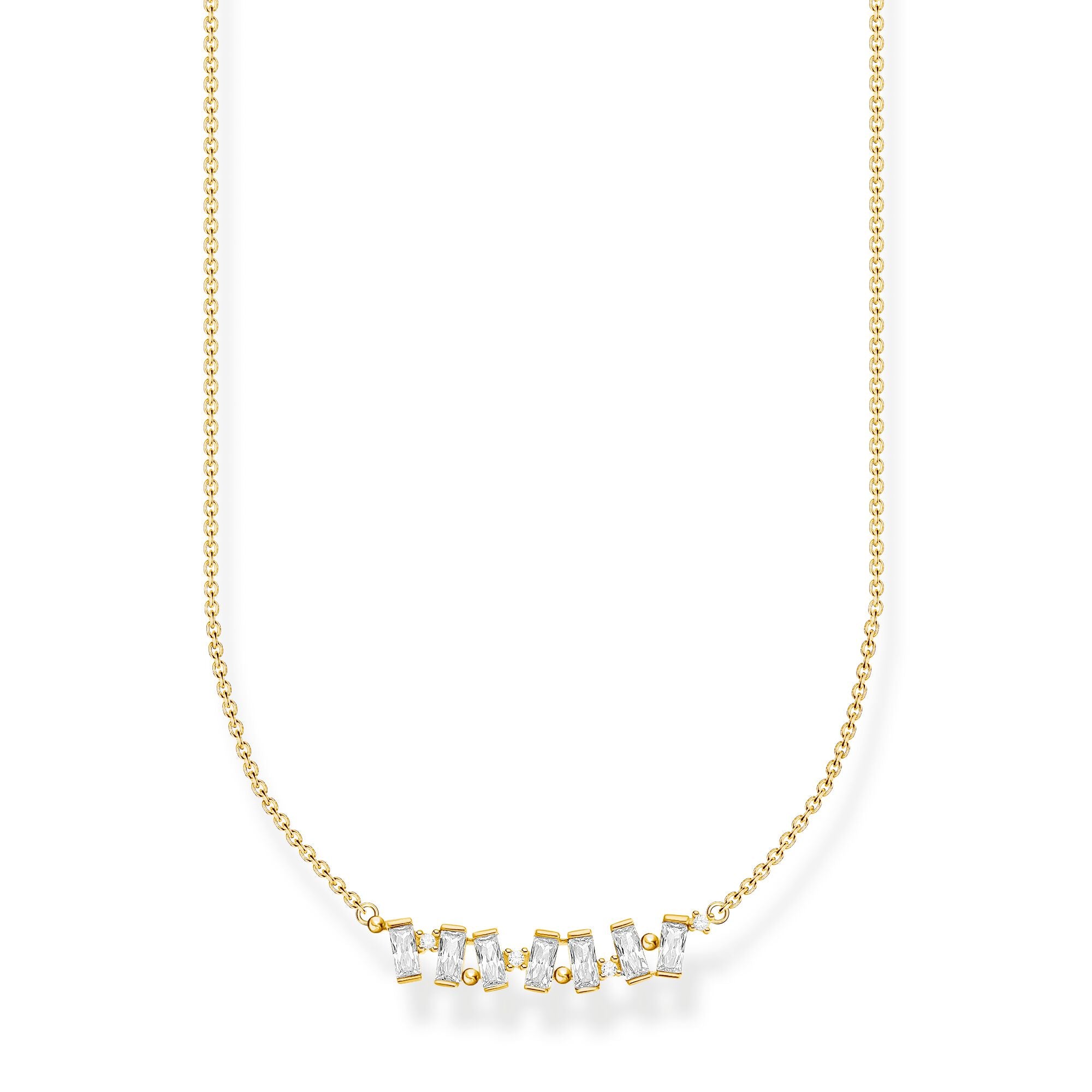 White Baguette Stone Necklace - Gold