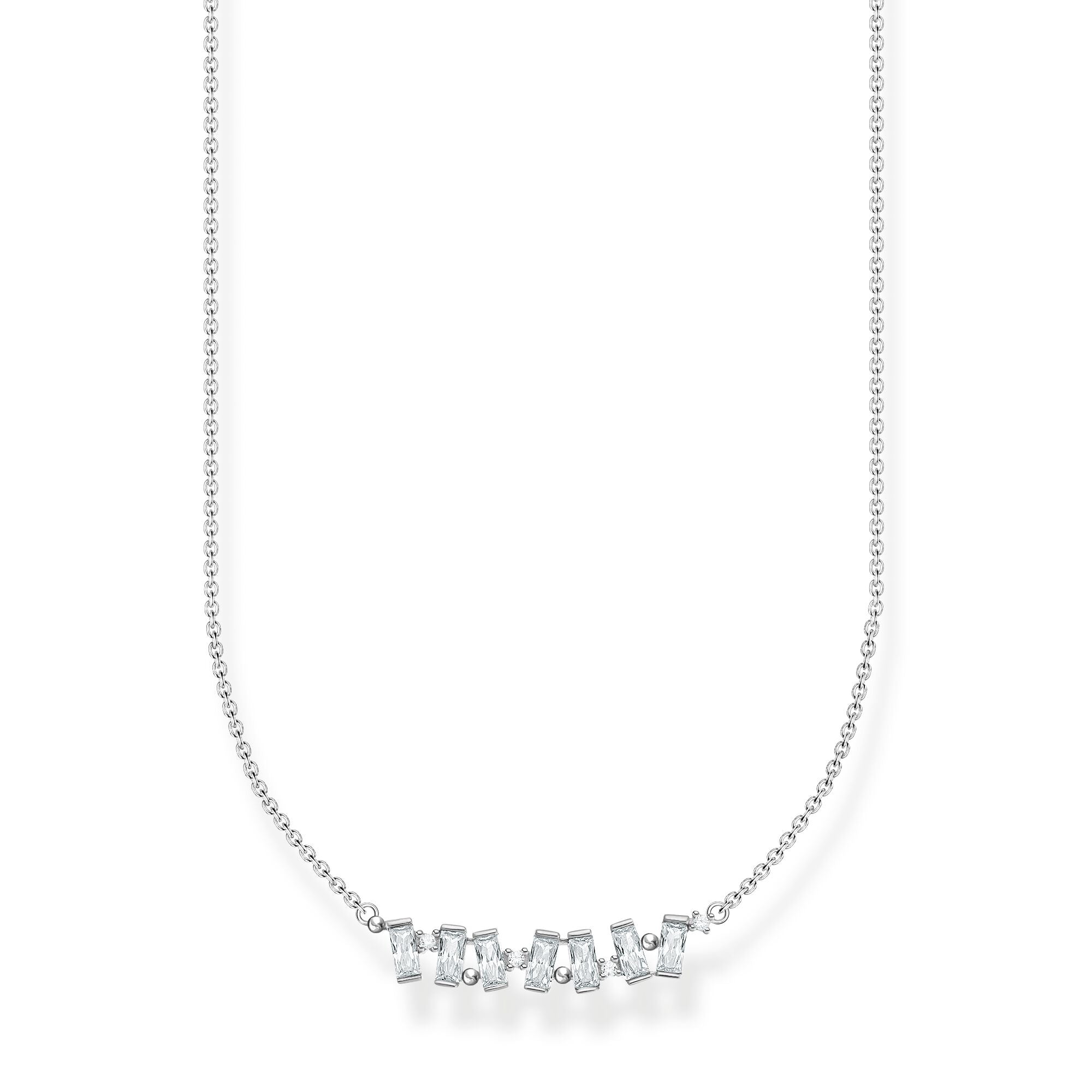 White Baguette Stone Necklace - Silver
