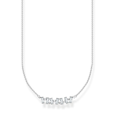 White Baguette Stone Necklace - Silver