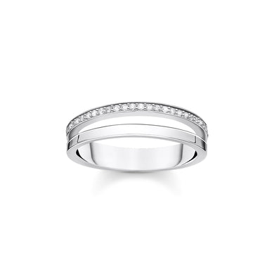 Double Row Ring With White Stones - Silver