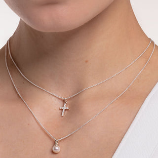 Pavé Cross Necklace - Silver