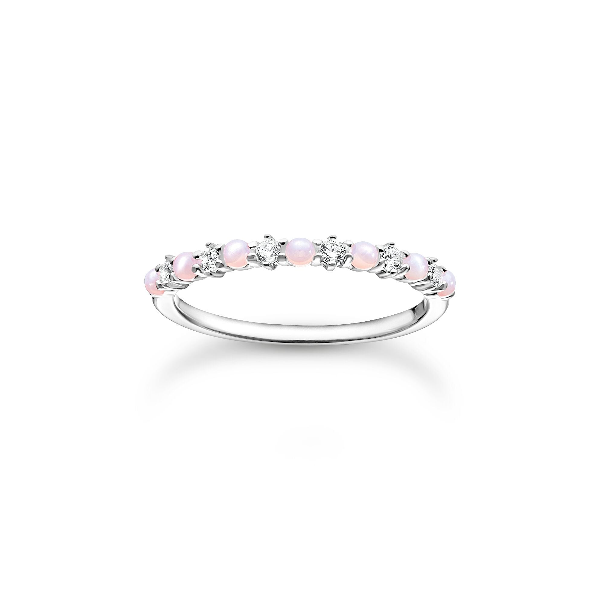 Pink And White Stone Ring - Silver