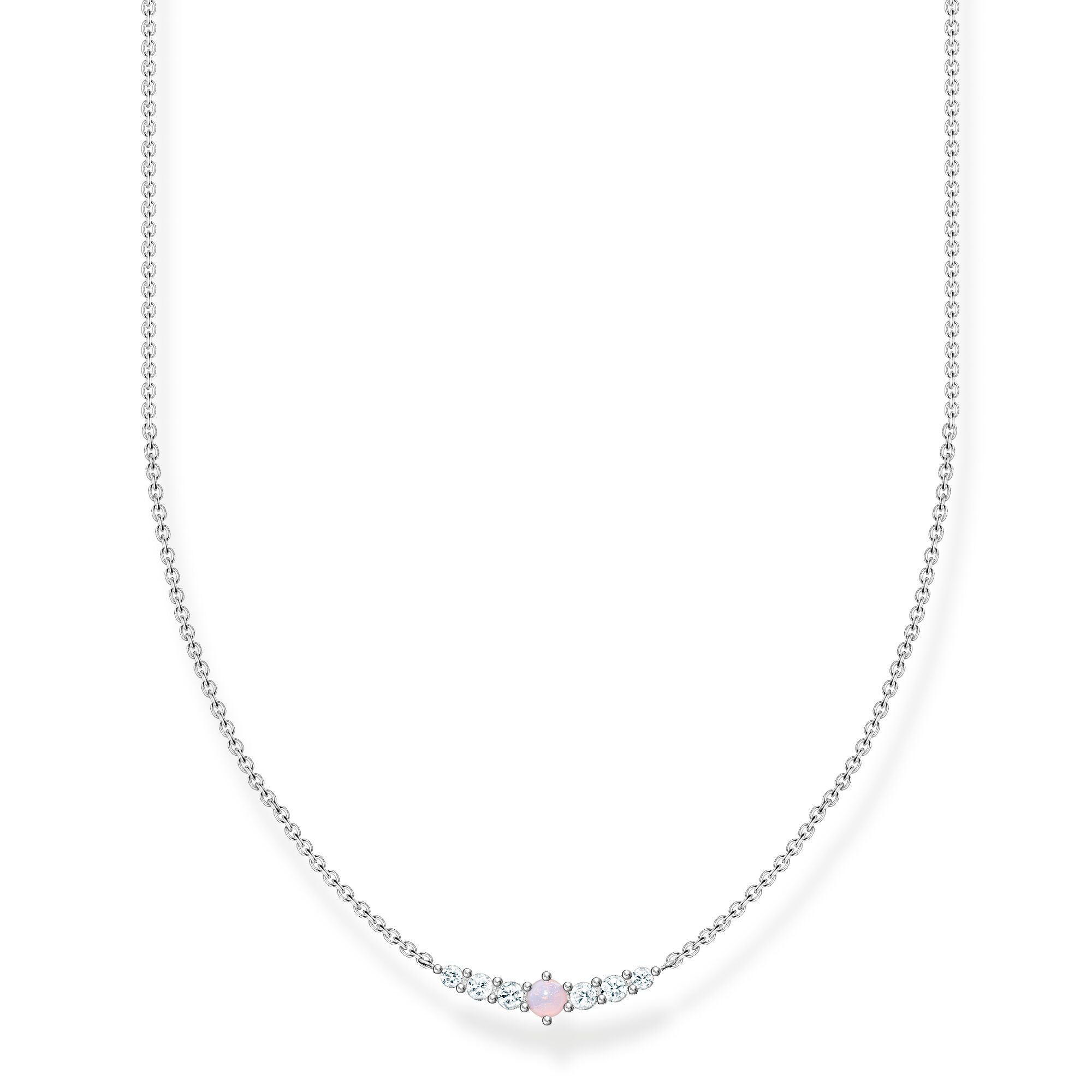 Necklace With White And Rose Opal Stones - Silver