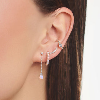Single Pink Stone Hoop Earring