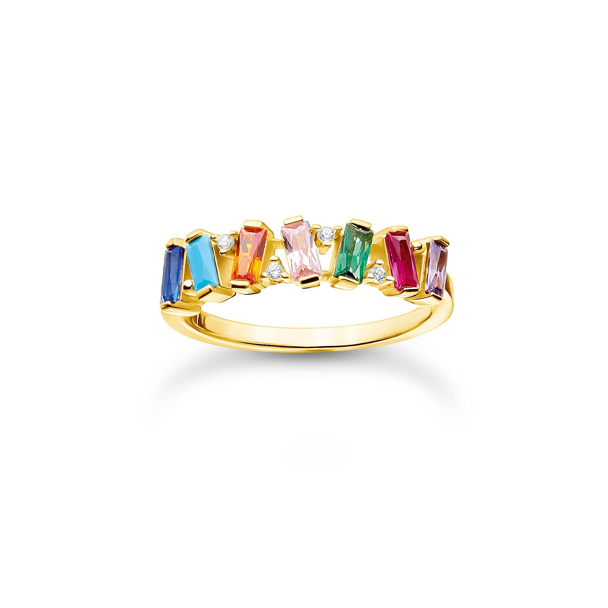 Baguette Rainbow Stone Ring - Gold