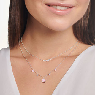 Necklace With Rose Coloured Stones - Silver