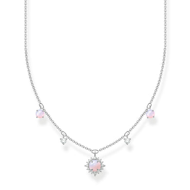 Necklace With Rose Coloured Stones - Silver