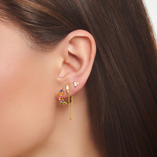Single Ear Stud Baguette Cut With Chain - Gold