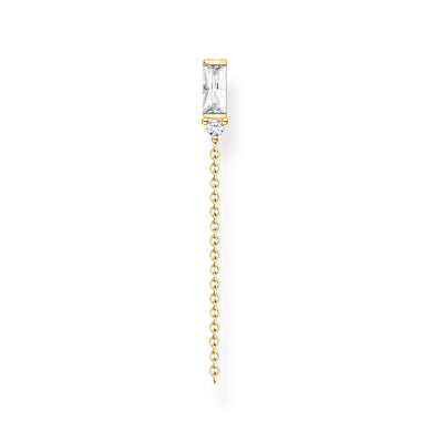 Single Ear Stud Baguette Cut With Chain - Gold