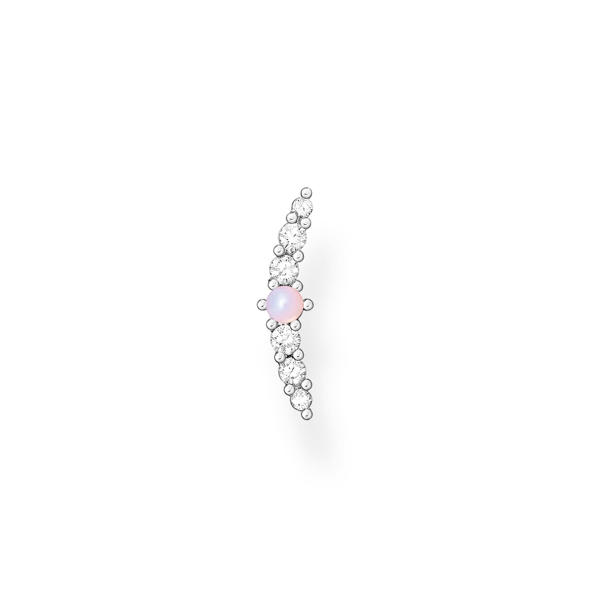 Single Ear Stud Curved Pink And White Stones - Silver