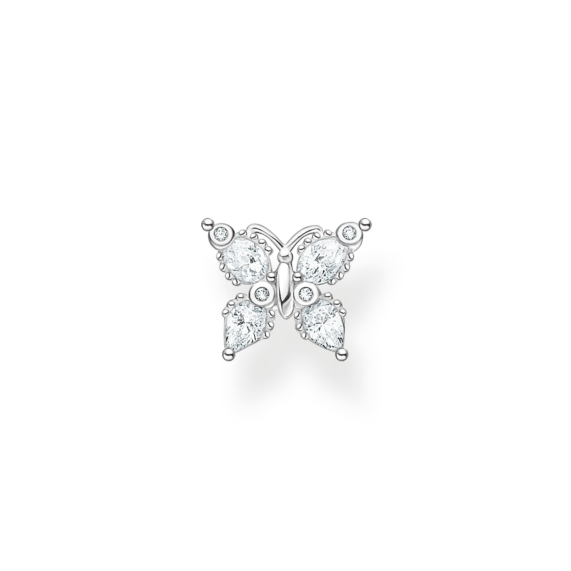 Single Ear Stud White Stone Butterfly - Silver