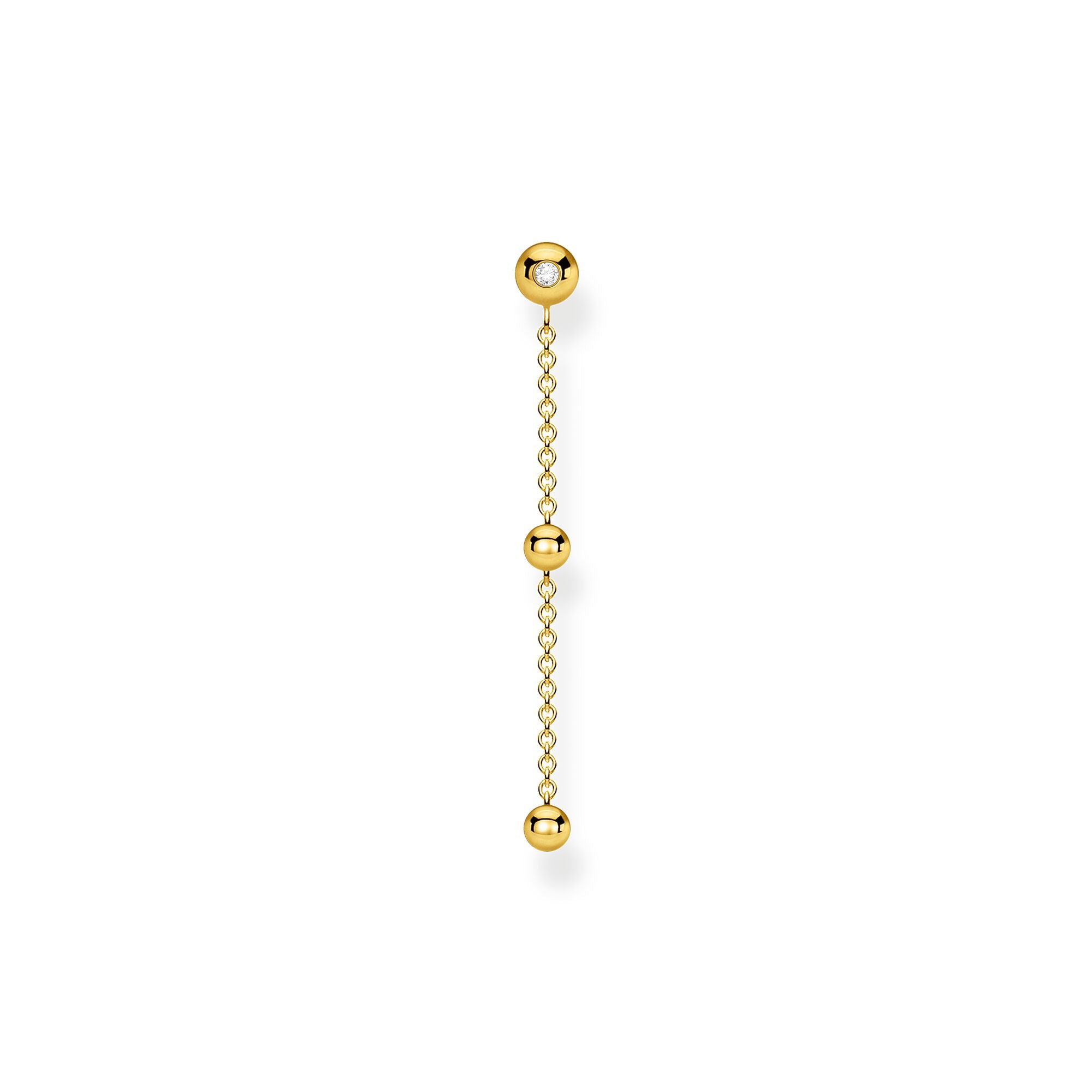 Single Dangle Earring Dots And White Stones - Gold