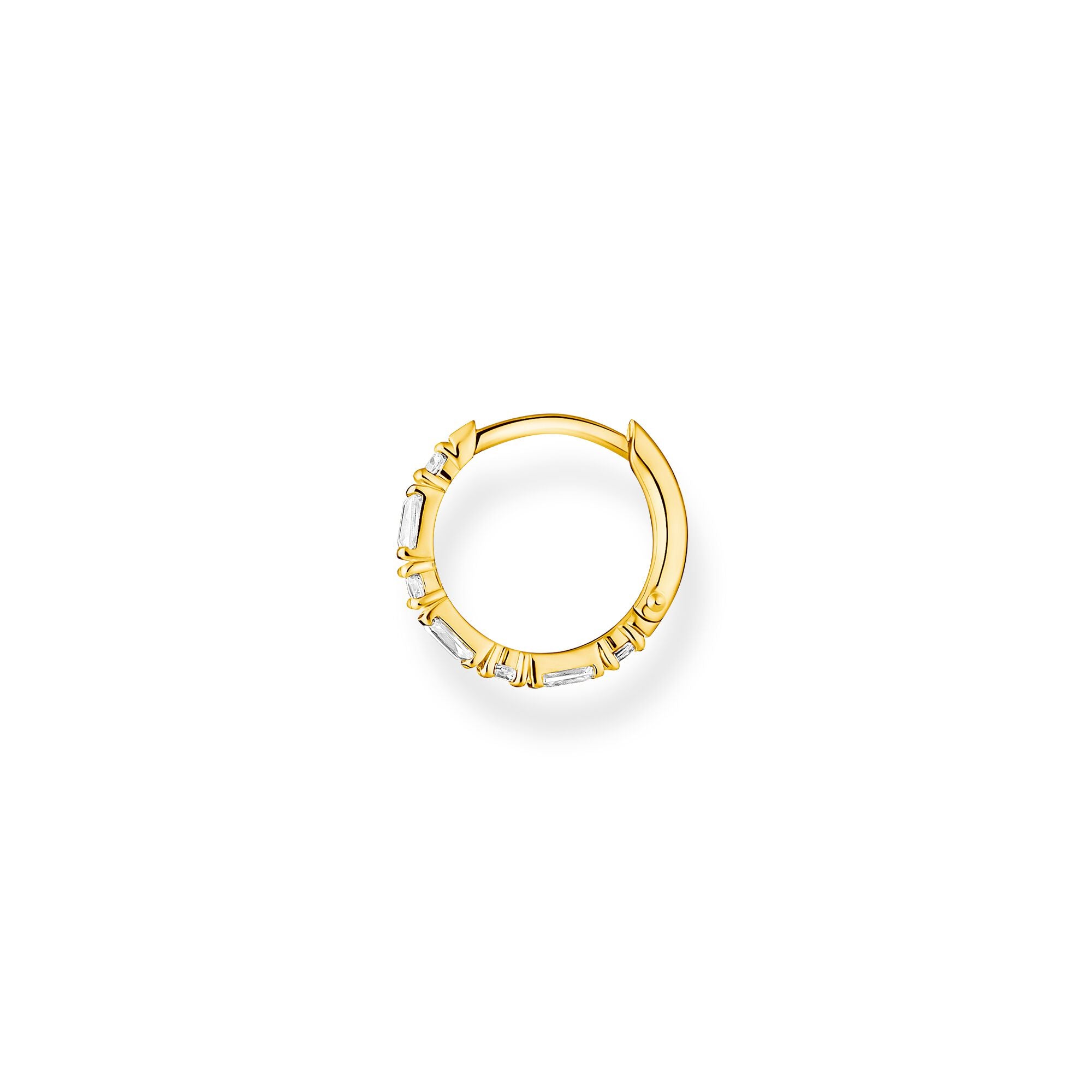 Single Hoop Earring Baguette And Round Cut White Stones - Gold