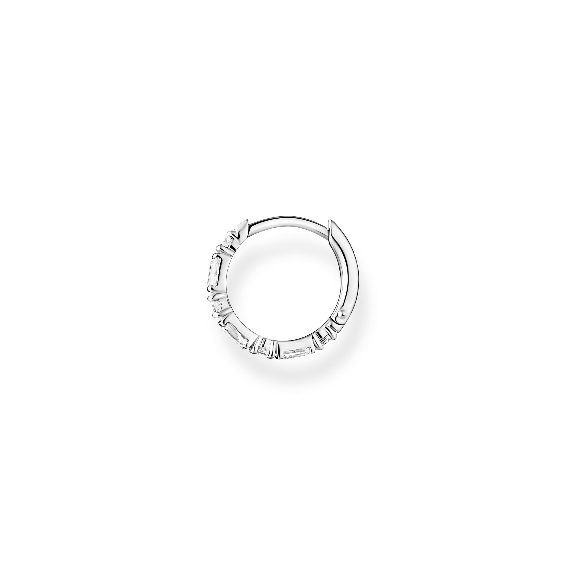 Single Hoop Earring Baguette And Round Cut White Stones - Silver